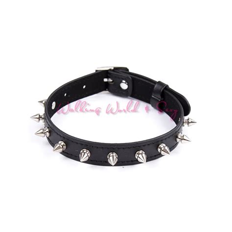 Black Fetish Pu Leather Slave Collar With Rivets Adjustable Bondage