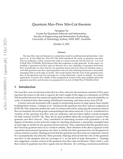 Quantum Max Flow Min Cut Theorem DeepAI