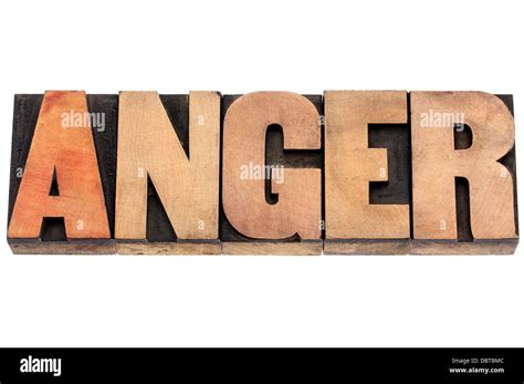 Anger Word Isolated Text In Vintage Letterpress Wood Type Stock Photo