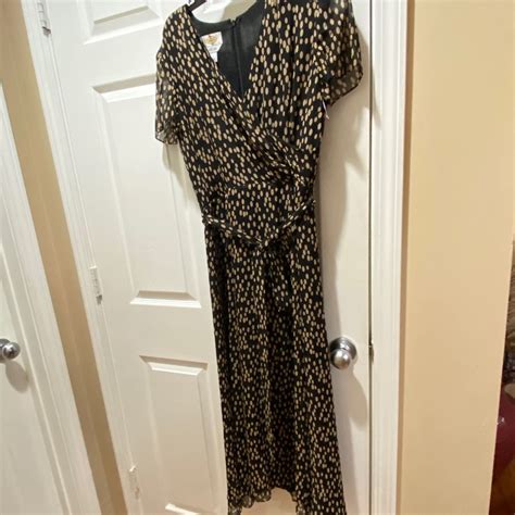 Talbots Pure Silk Black And Tan Maxi Dress Gem