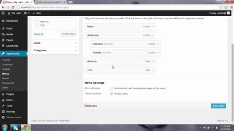 Wordpress Bangla Tutorial Part 7 Menu And Submenu YouTube