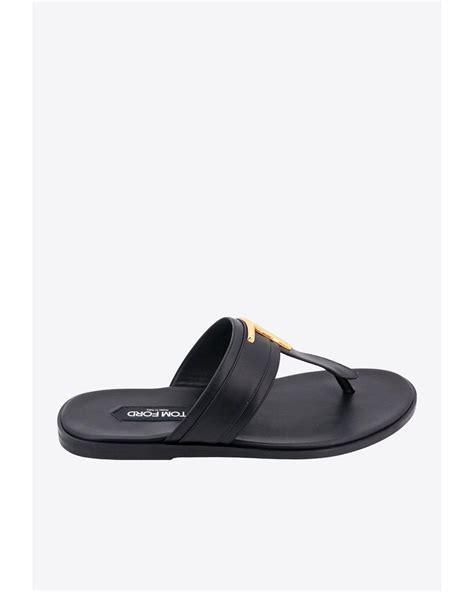 Tom Ford Brighton Tf Logo Calf Leather Sandals In Black For Men Lyst