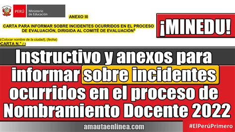 Minedu Instructivo Y Anexos Para Informar Sobre Incidentes Ocurridos