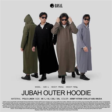 jual jubah gamis hoodie outer pria dewasa rosal lengan panjang bahan