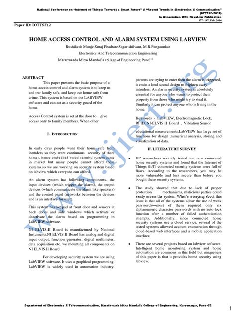 Home Access Control And Alarm System Using Labview Pdf Security Alarm Computer Security