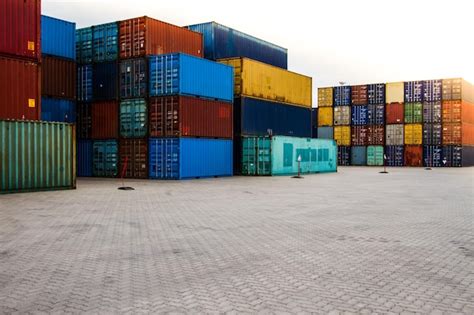 Vrachtcontainers Vrachtcontainerwerf Stapel Vrachtcontainers Bij De