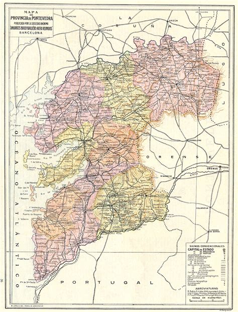 SPAIN Mapa De La Provincia De Pontevedra 1913 Old Antique Plan Chart