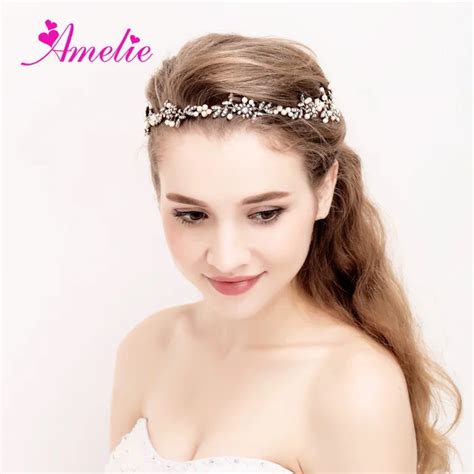 Headband Wedding Bridal Headpiece Gold Pearl Bridal Floral Hair