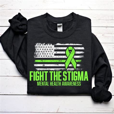 Fight The Stigma Mental Health Awareness Green Ribbon American Flag