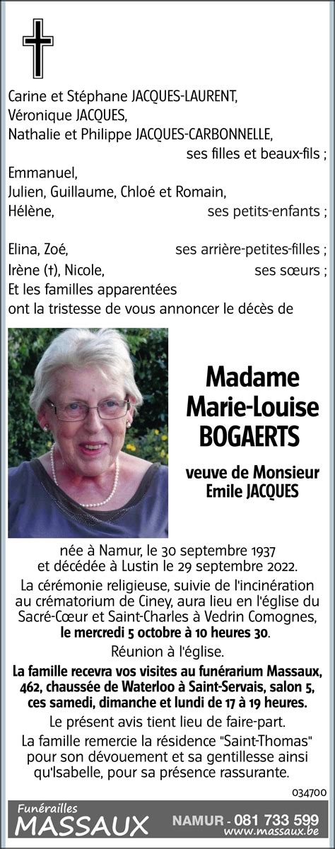 Marie Louise Bogaerts Avis N Crologique Lavenir Net