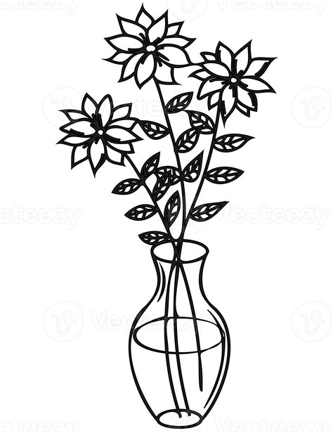 Flowers In A Vase Outline Illustration Png With Transparent Background