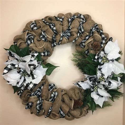 24 Buffalo Plaid Farmhouse Christmas Wreath Burlap Wreath Etsy