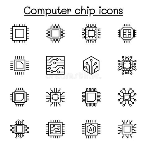 Icono De Chip De Equipo Configurado En Estilo De L Nea Ilustraci N Del