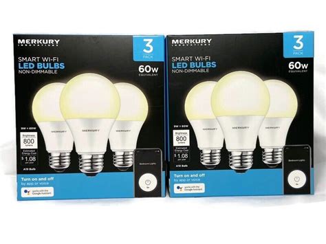 6 Merkury Innovations Smart Wi Fi LED Bulbs 60W A19 Non Dimmable App