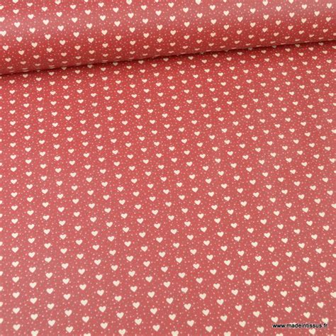 Tissu Coton Motifs Mini Coeur Fond Rouge Oeko Tex