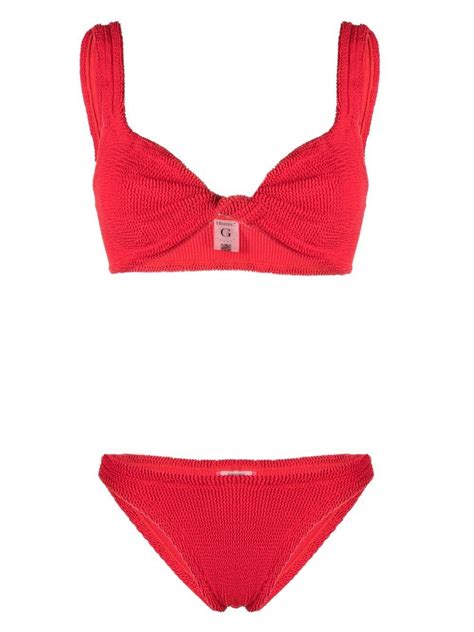 Hunza G Twist Detail Crinkle Bikini Set Red FARFETCH