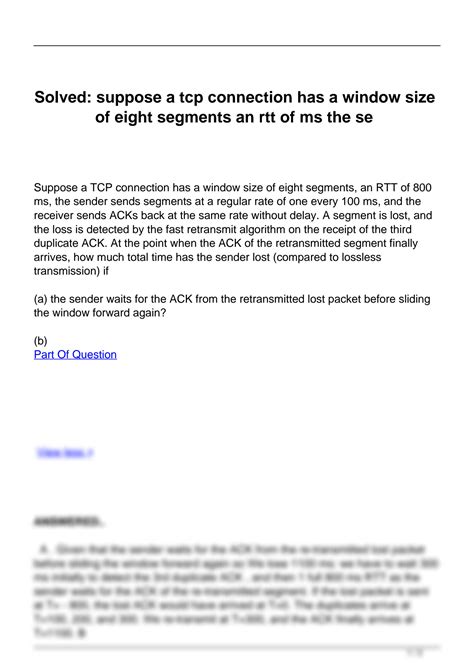 Solution Solved Suppose A Tcp Connection Has A Window Size Of Eight