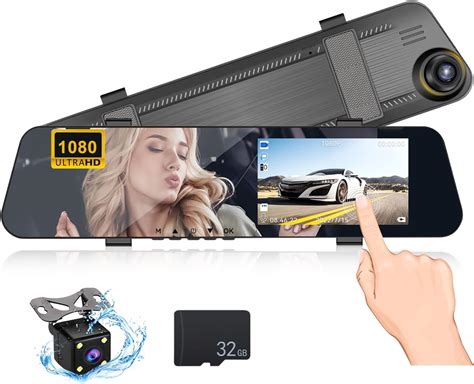 CAMECHO Mirror Dash Cam With 32GB TF Card 4 5 Inch 1080P Dual Dash Cam