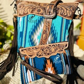 New Western Traditional Style Aztec Tooled Leather Handbag Women S