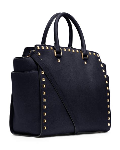 Lyst Michael Michael Kors Large Selma Studded Saffiano Tote In Blue