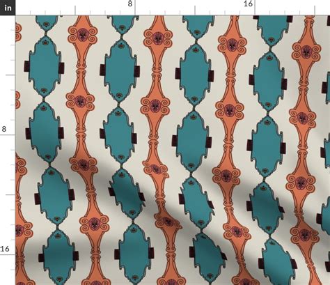 Teal And Terracotta Victorian Stripe Fabric Spoonflower