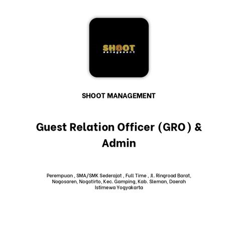 Lowongan Kerja Guest Relation Officer GRO Admin Di SHOOT MANAGEMENT