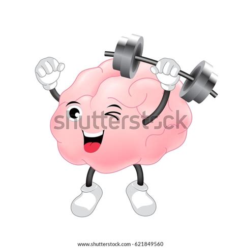 Happy Brain Character Lifting Weights Illustration Stock Vector