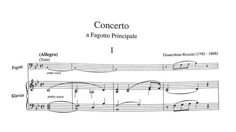 Gioachino Rossini Concerto Da Esperimento Bassoon Concerto C 1845