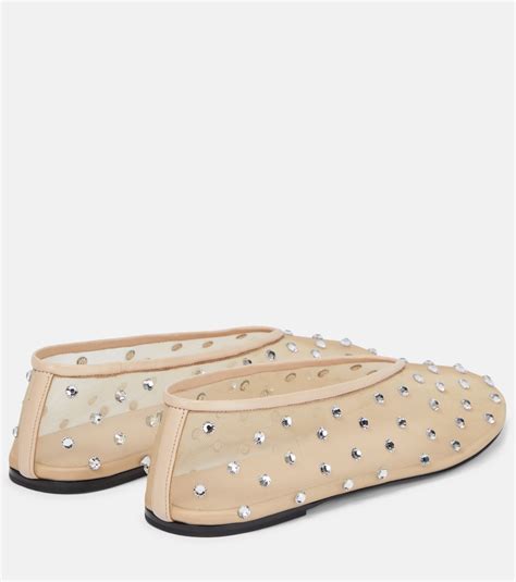 Khaite Marcy Crystal Embellished Mesh Flats In Nude Modesens