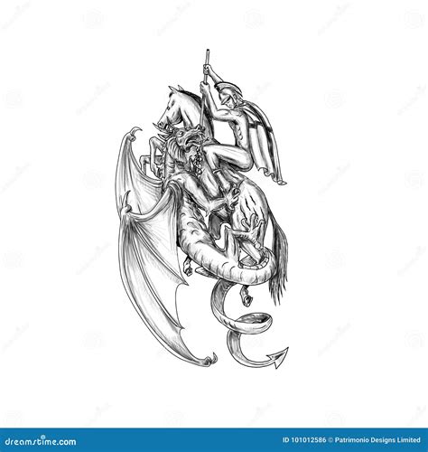 St George Slaying Dragon Tattoo Stock Illustration - Illustration of ...