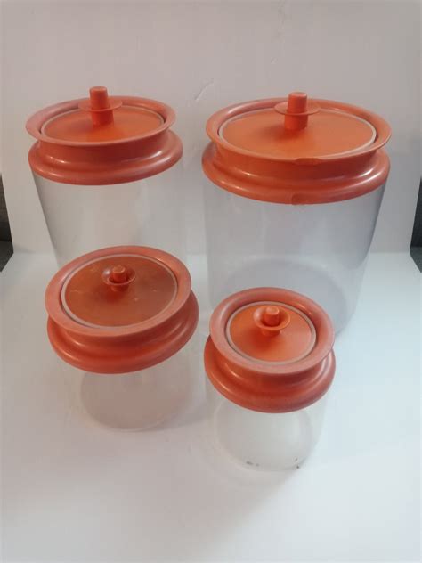 Vintage Tupperware Canister Set Orange Lid And Rim W Clear Etsy