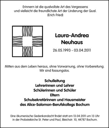 Traueranzeigen Von Laura Andrea Neuhaus Trauer In Nrw De