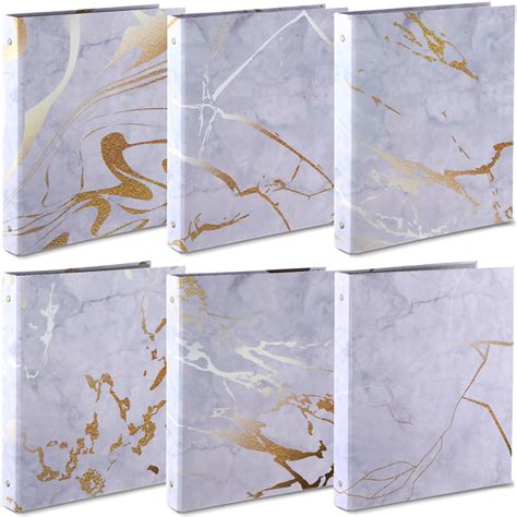 Ctosree 6 Pcs Cute Marble Binder 3 Ring Binder For A4 Size Paper 1 5