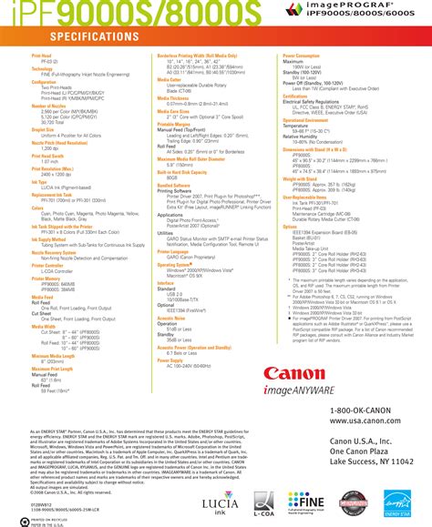 Canon Imageprograf Ipf6000S Read Only Printer Brochure Ipf S Series