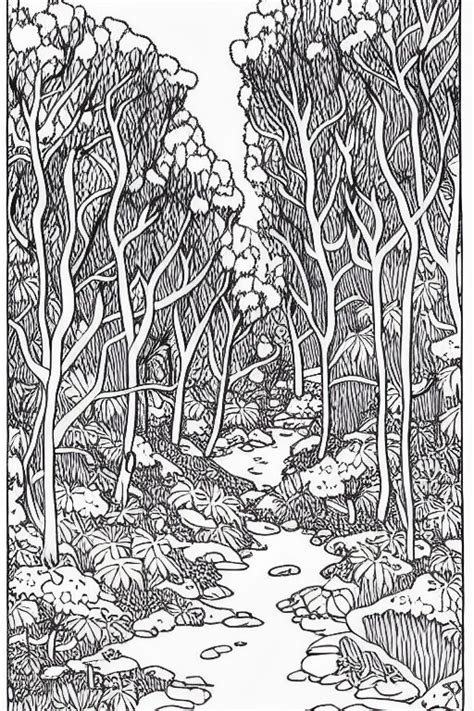 Livre de coloriage noir et blanc Paysage forestier réaliste Creative