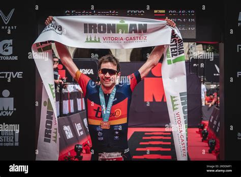 Gwénaël Changeon winning the Ironman of Vitoria Gasteiz 2023 Stock