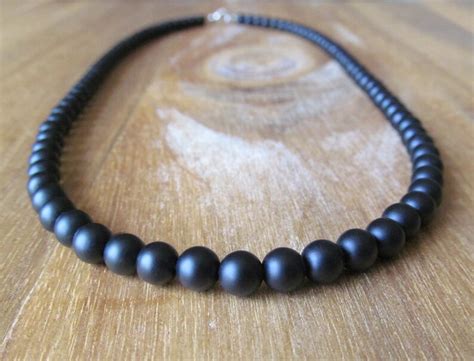 Men S Black Matte Onyx Necklace Mm Authentic Beaded Etsy