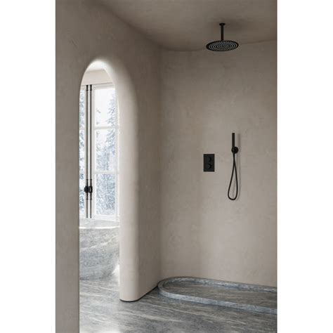 thermostatique encastré Banio Nero noir mat avec bras de plafond 20cm