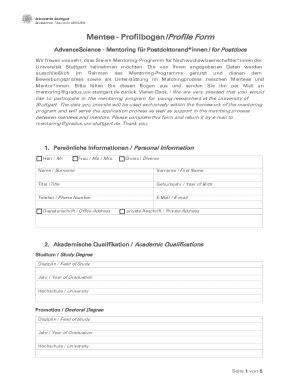 Fillable Online Mentee Profilbogen Profile Sheet Fax Email Print