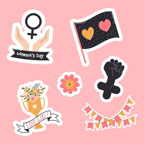 Premium Vector Assortment Of Feminist Themed Stickers Featuring Symbols Of Empowerment