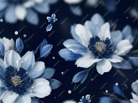 Premium AI Image | Dark Blue and White Watercolor Floral Design