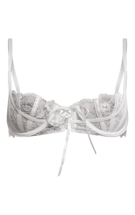 White Floral Lace Underwired Lace Up Detail Bra | Lingerie & Nightwear ...