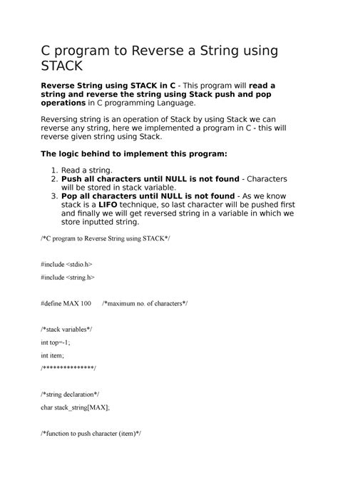 New2 Programming Language C Program To Reverse A String Using STACK