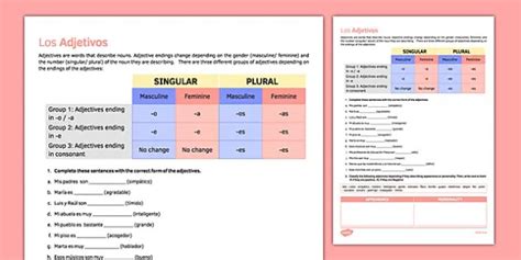 Los Adjetivos Worksheet Answers Spanish Adjetivos And Posesivos Worksheet Los Adjetivos