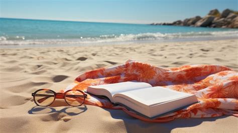 Premium Photo Open Book And Sunglasses On A Beach Blanket