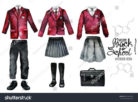 Back School Collection Watercolor School Uniform Stock Illustration ...