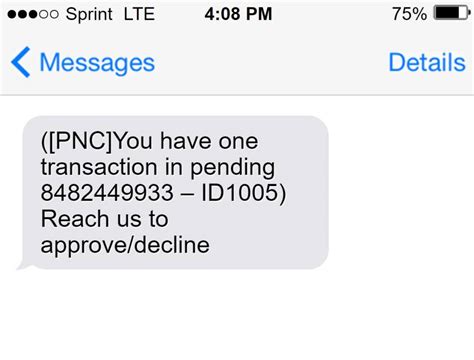 PNC Transaction Pending Approve Device Text Message Scam