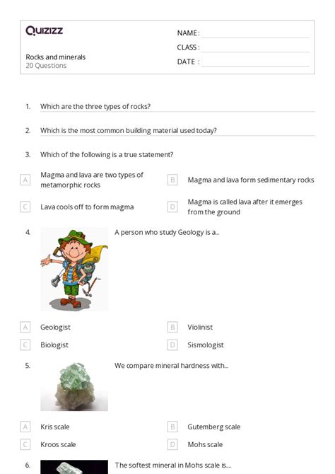 50 Minerals And Rocks Worksheets For 4th Year On Quizizz Free And Printable