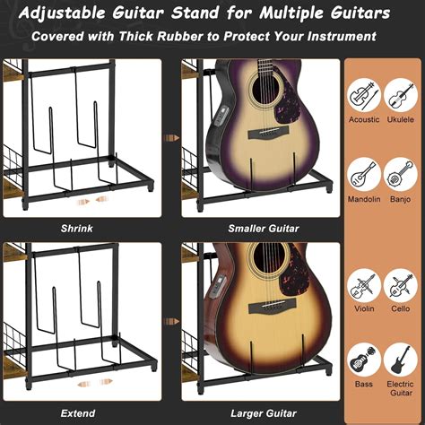 Wooden Acoustic Electric Guitar Stand Holder With Storage Shelf Music