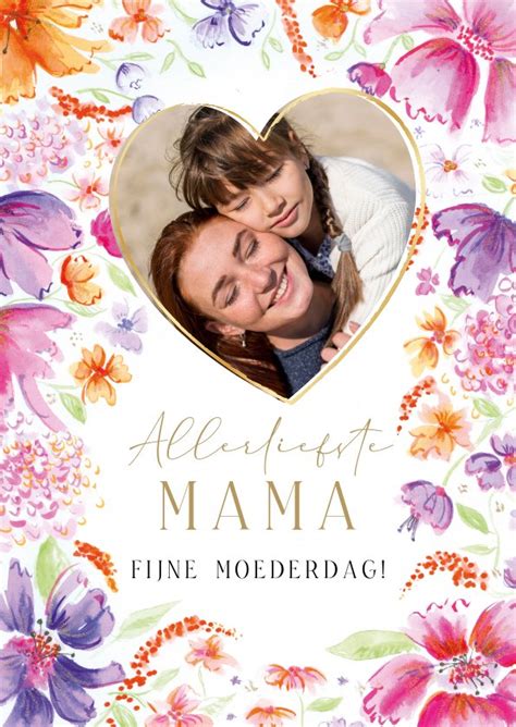 Moederdagkaart Kleurige Bloemenrand Met Eigen Kaartje Go